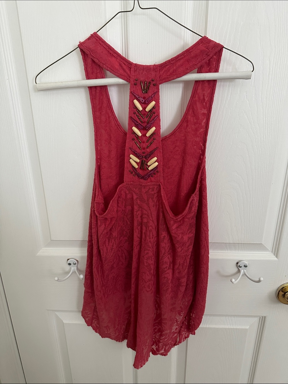 Free People Red Lace Racerback Tank with Bead Embellishment
